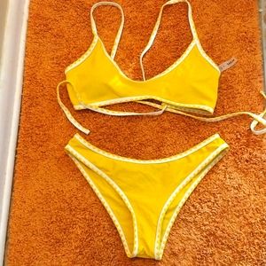 Shein Yellow Bikini with White Trim, Medium